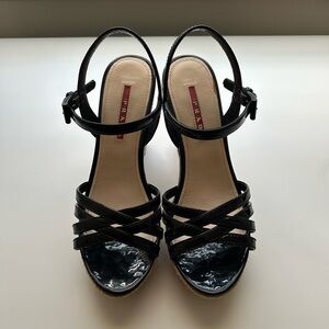 Prada Black Strappy Cork Platform Sandal